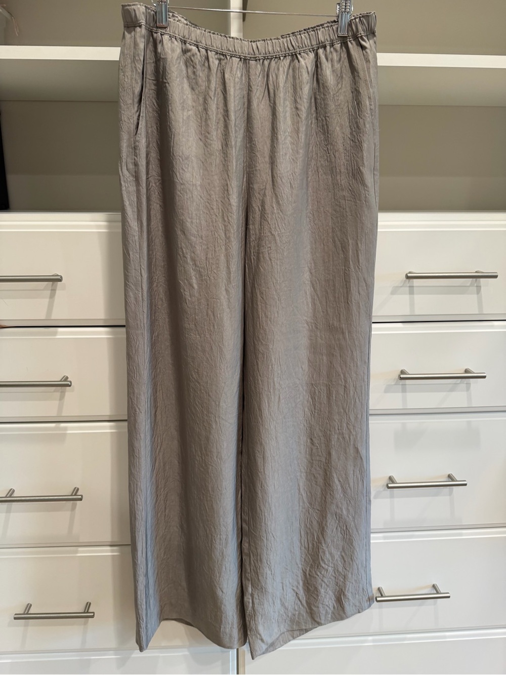 J. Crew Wide-Leg Elastic Waist Pants in Light Gray-Taupe M Tall Long